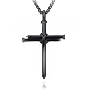 NEW - 3 NAILS CROSS PENDANT ZINC ALLOY NECKLACE - BLACK 24 INCH